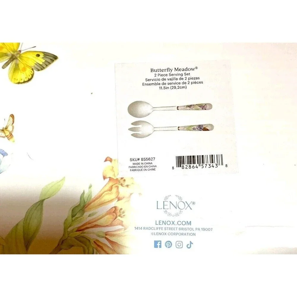LENOX BUTTERFLY MEADOW 2-PCS SERVING FLATWARE SET SPOON SPORK 11.75